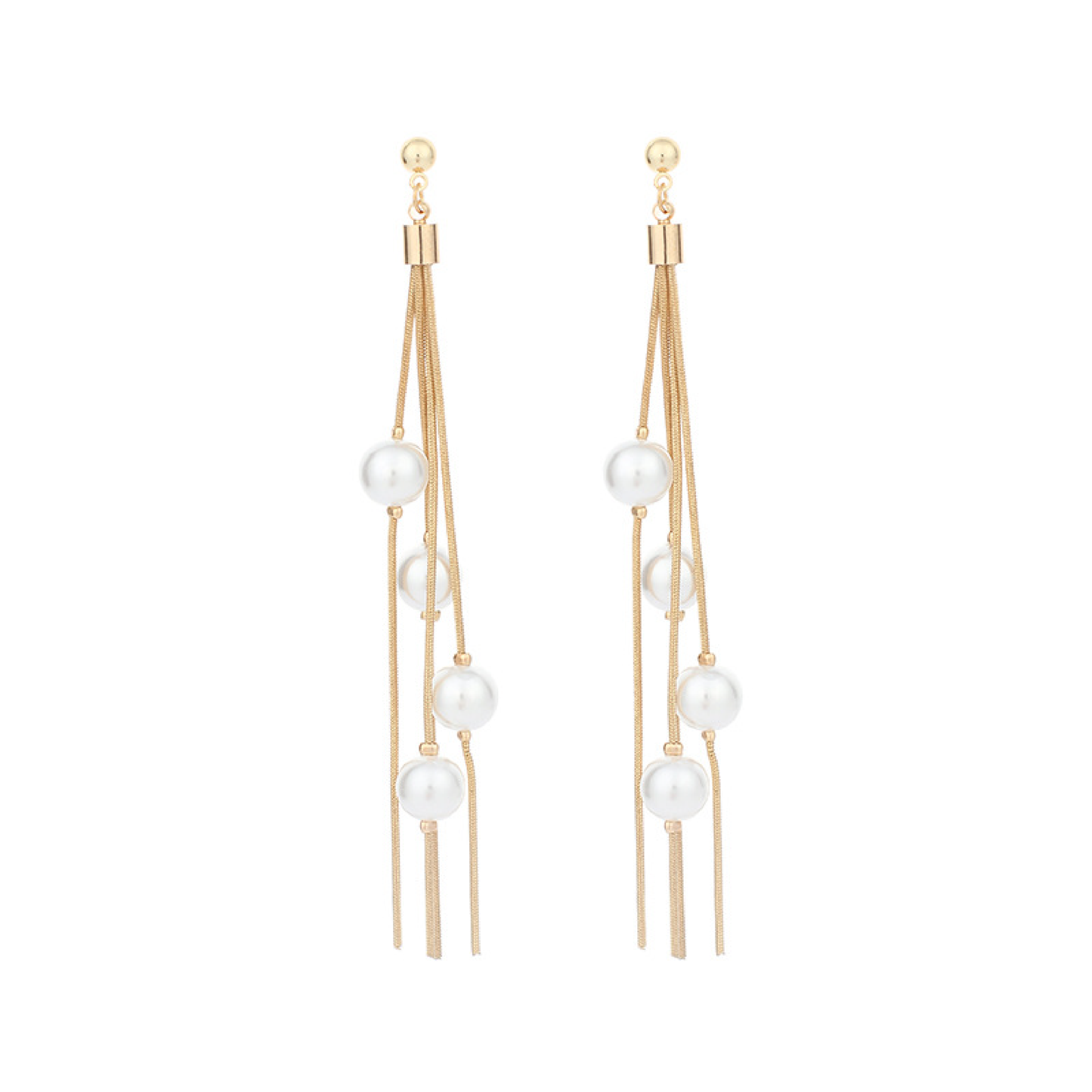 Gold Pearl Tassel Earrings