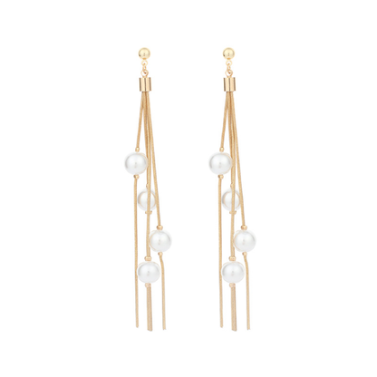 Gold Pearl Tassel Earrings